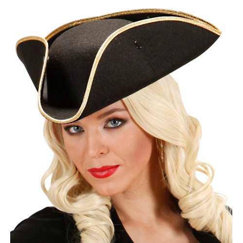 Chapeau tricorne noir avec bord doré