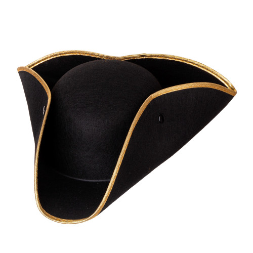 Chapeau tricorne noir avec bord doré