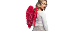 Paire d'ailes de 50cm en véritable plumes de couleur rouge, diablesse, démon en vente.