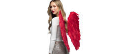 Ailes de diablesse, démon couleur rouge de 65cm avec véritable plumes en vente