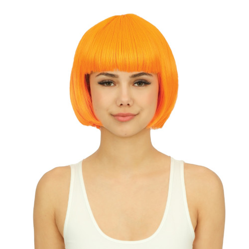Perruque cabaret carré orange avec frange en vente
