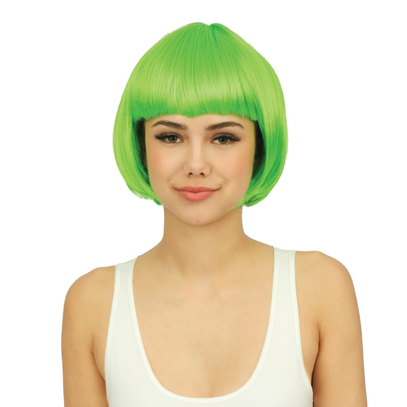 Perruque cabaret carré vert avec frange en vente.