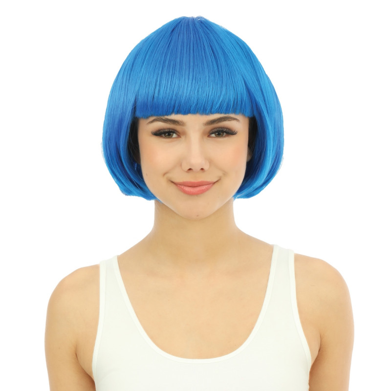 Perruque cabaret carré bleue turquoise avec frange en vente