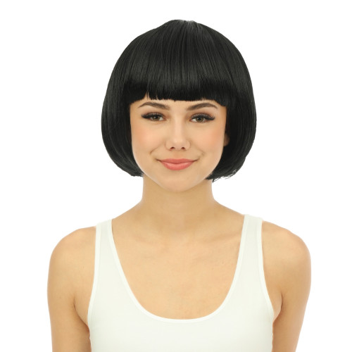 Perruque cabaret carré couleur noire avec frange en vente