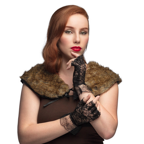 Gants mitaine noire sexy en dentelles pour femme en vente