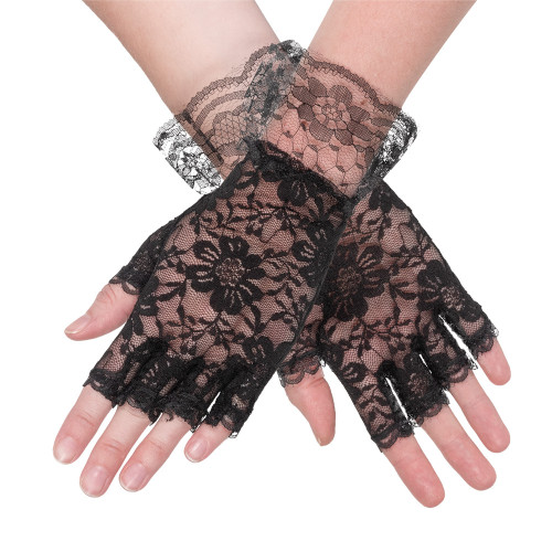 Gants mitaine noire sexy en dentelles pour femme en vente