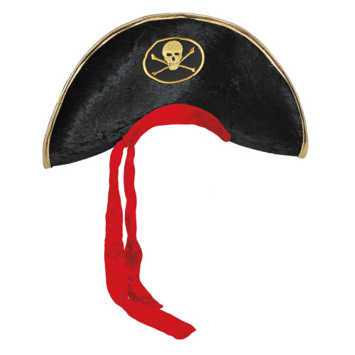 Chapeau bicorne capitaine pirate avec tête de mort brodée en vente.
