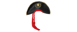 Chapeau bicorne capitaine pirate avec tête de mort brodée en vente.