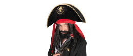 Chapeau bicorne capitaine pirate avec tête de mort brodée en vente.