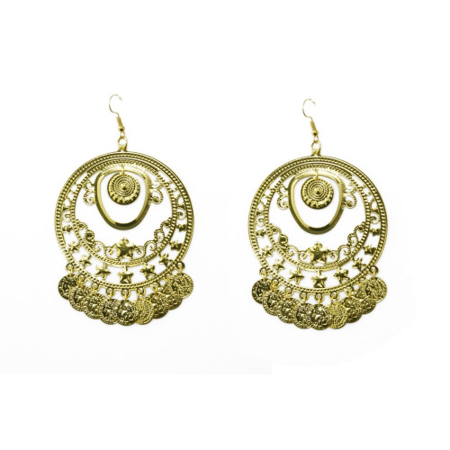 Boucle d'oreille ronde doré avec pièces