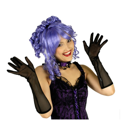 Paire de gants noire en résille, filet de 40cm Cabaret, Charleston en vente chez Be Happy.