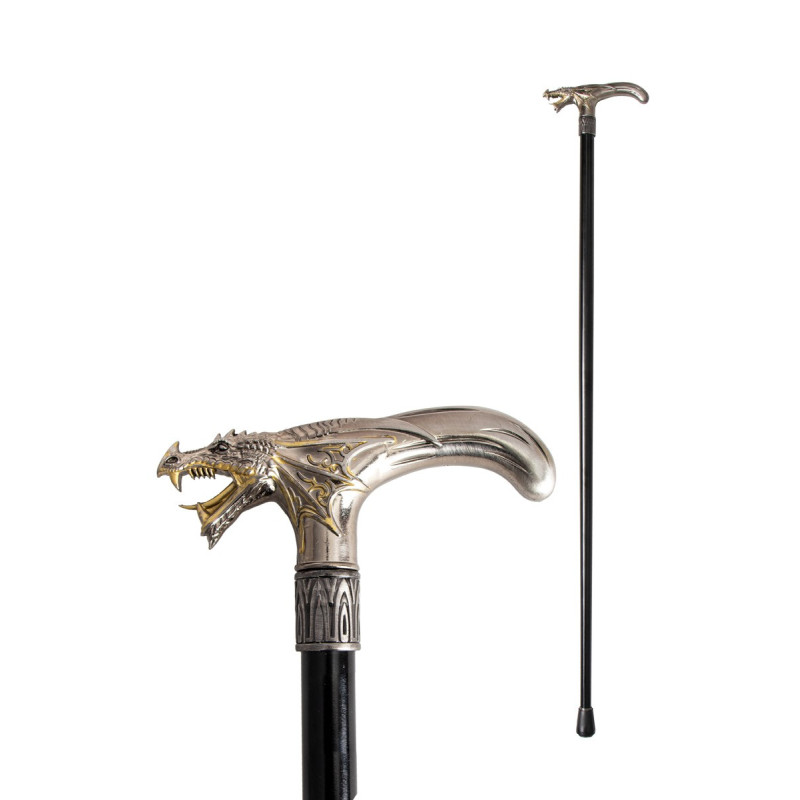 Canne à pommeau luxe en métal avec tête de dragon en vente chez Be Happy