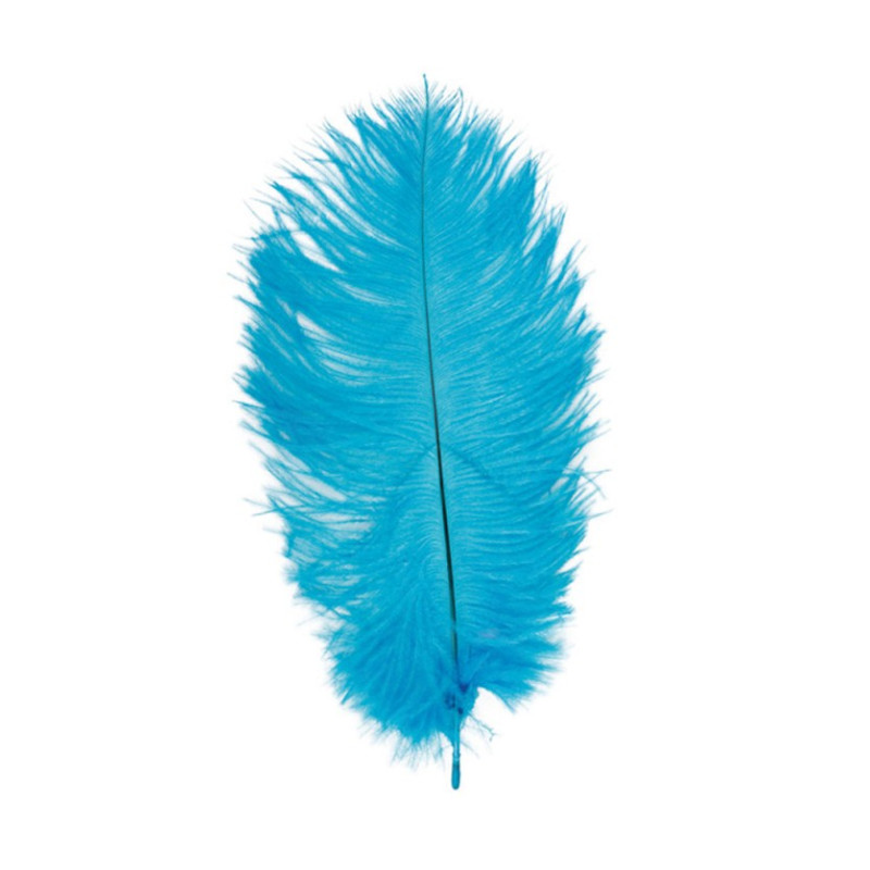 Véritable plume d'autruche couleur bleue turquoise d'une longueur de 25cm en vente