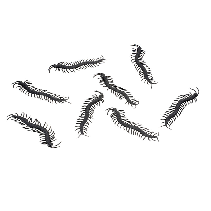 8 faux insecte mille patte noir de 14cm en vente.