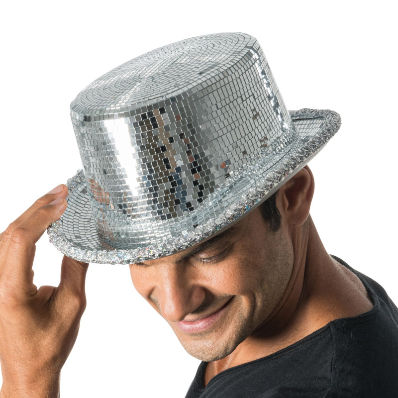 Chapeau haut de forme boule à facette argenté en vente