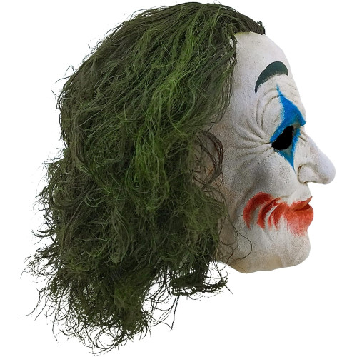 Masque Joker dark night collector intégral en latex avec cheveux vert en vente chez Be Happy