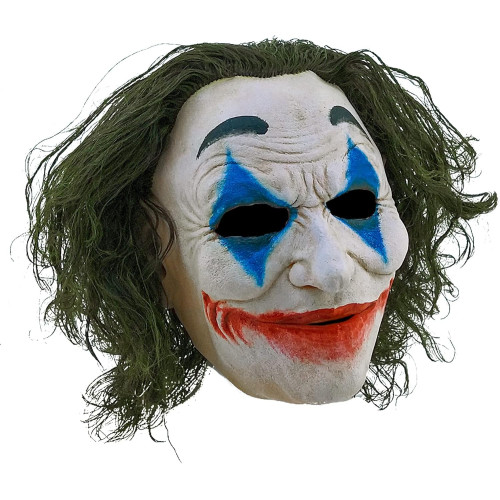 Masque Joker dark night collector intégral en latex avec cheveux vert en vente chez Be Happy