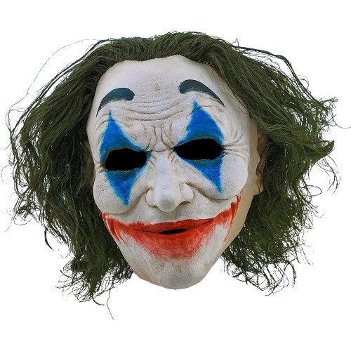 Masque Joker dark night collector intégral en latex avec cheveux vert en vente chez Be Happy