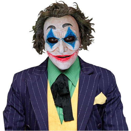 Masque Joker dark night collector intégral en latex avec cheveux vert en vente chez Be Happy