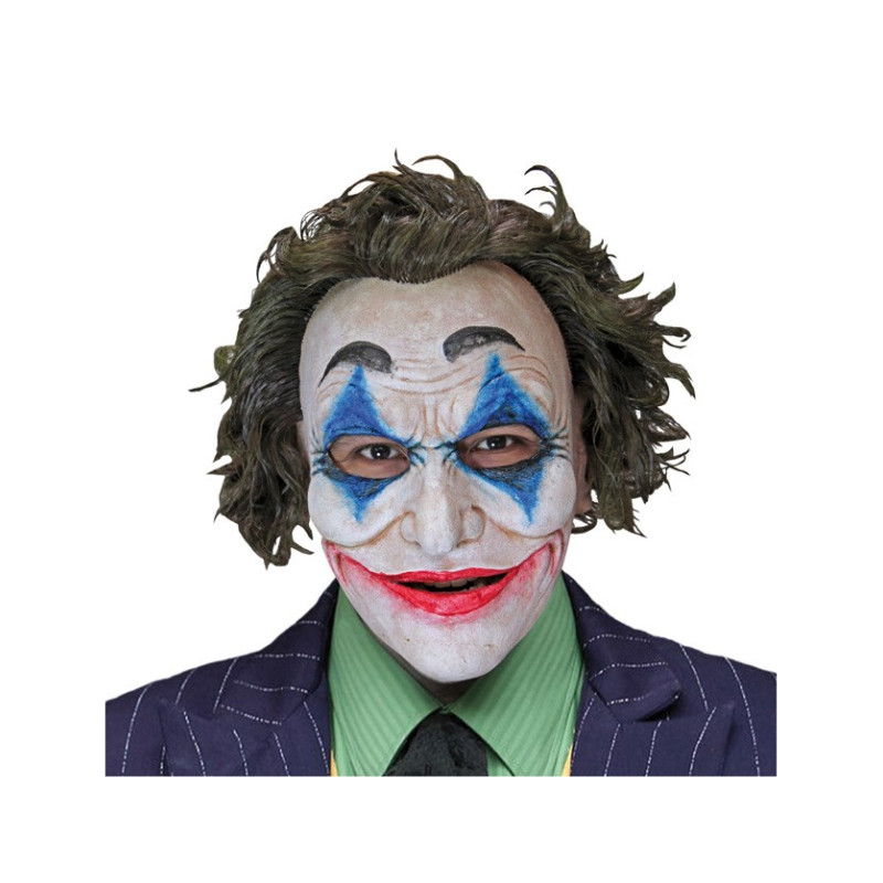 Masque Joker dark night collector intégral en latex avec cheveux vert en vente chez Be Happy