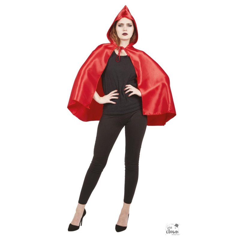 Cape chaperon rouge en satin avec capuche pour adulte en vente