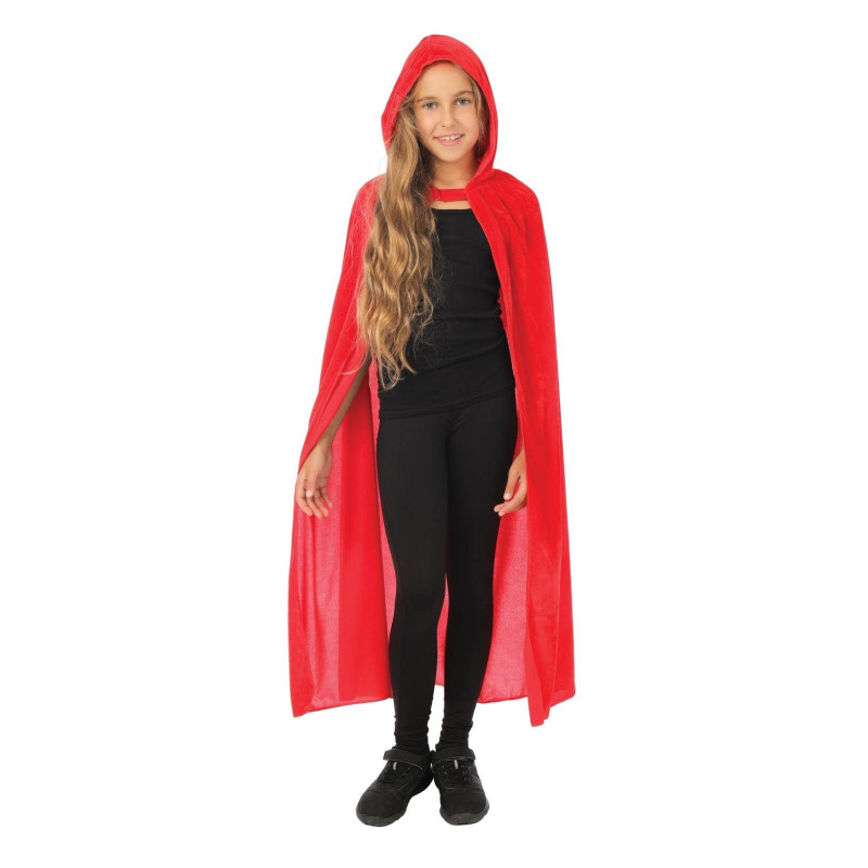 Cape à capuche rouge en velours 100cm pour enfant en vente chez Be Happy