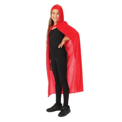 Cape à capuche rouge en velours 100cm pour enfant en vente chez Be Happy