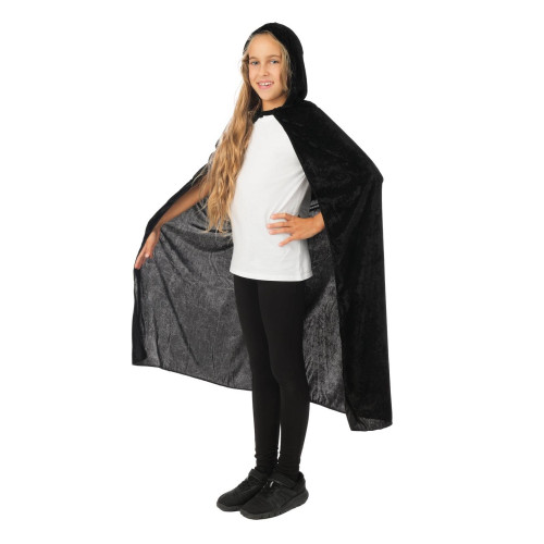 Cape à capuche noire en velours 100cm pour enfant en vente chez Be Happy