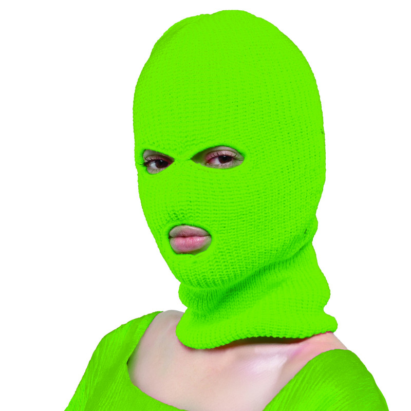 Cagoule vert fluo 3 trous en laine pour adulte en vente chez Be Happy et en ligne.