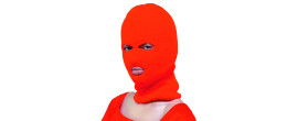 Cagoule orange fluo 3 trous en laine pour adulte en vente chez Be Happy et en ligne.