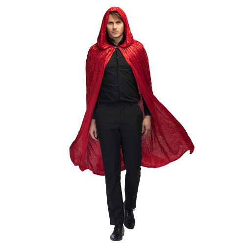 Cape velours rouge à capuche