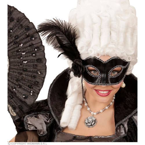Masque loup vénitien noir avec plumes en vente chez Be Happy à Paris et en ligne.
