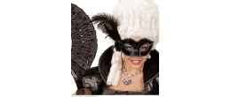 Masque loup vénitien noir avec plumes en vente chez Be Happy à Paris et en ligne.