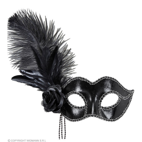 Masque loup vénitien noir avec plumes en vente chez Be Happy à Paris et en ligne.
