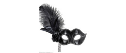 Masque loup vénitien noir avec plumes en vente chez Be Happy à Paris et en ligne.