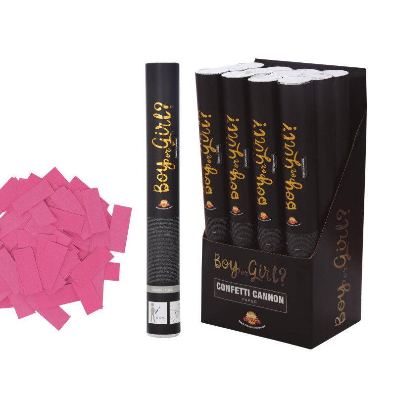 Canon à confettis "Gender Reveal" couleur rose de 40cm en vente chez Be Happy