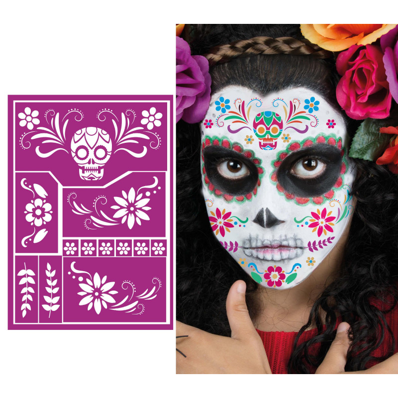 Pochoir maquillage dia de los muertos mexicaine pour enfant en vente chez Be Happy à Paris et en ligne.