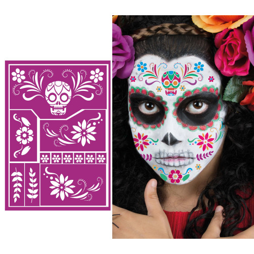 Pochoir maquillage dia de los muertos mexicaine pour enfant en vente chez Be Happy à Paris et en ligne.