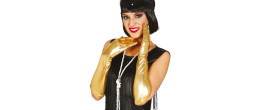 Paire de gants dorés métallisés de 45cm en vente chez Be Happy à Paris et en ligne.