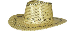 Chapeau de cowboy à sequin doré en vente chez Be Happy à Paris et en ligne.