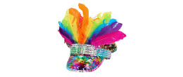 Casquette carnaval arc en ciel multicolore à plumes pour adulte en vente chez Be Happy à Paris
