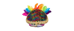 Casquette carnaval arc en ciel multicolore à plumes pour adulte en vente chez Be Happy à Paris