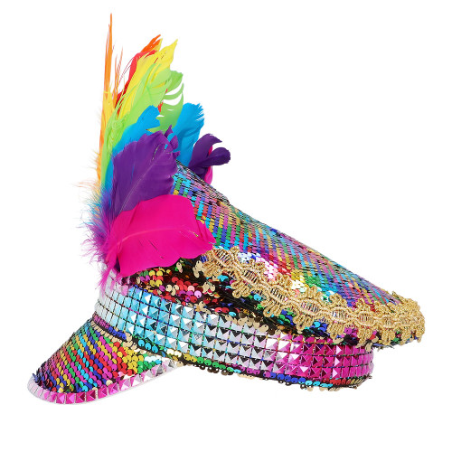 Casquette carnaval arc en ciel multicolore à plumes pour adulte en vente chez Be Happy à Paris