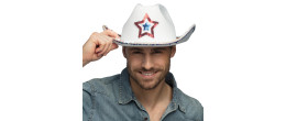 Chapeau de cow-boy rodéo USA blanc aux couleurs de l'Amérique pour adulte en vente chez Be Happy