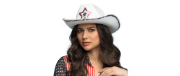 Chapeau de cow-boy rodéo USA blanc aux couleurs de l'Amérique pour adulte en vente chez Be Happy