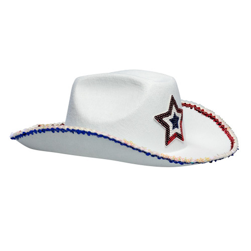 Chapeau de cow-boy rodéo USA blanc aux couleurs de l'Amérique pour adulte en vente chez Be Happy