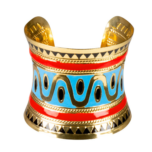 Bracelet manchette égyptienne, Cléopâtre reine du Nil en métal doré, coloré en vente chez Be Happy