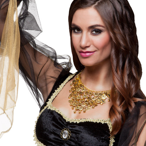 Collier gitane, oriental doré avec pièces de monnaie métal en vente chez Be Happy.