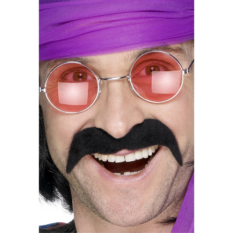 Moustache seventies année 70's couleur noire adhésive en vente