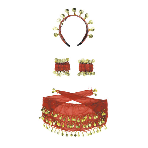 Set de danseuse du ventre orientale luxe avec ceinture, bracelet et diadème en vente.